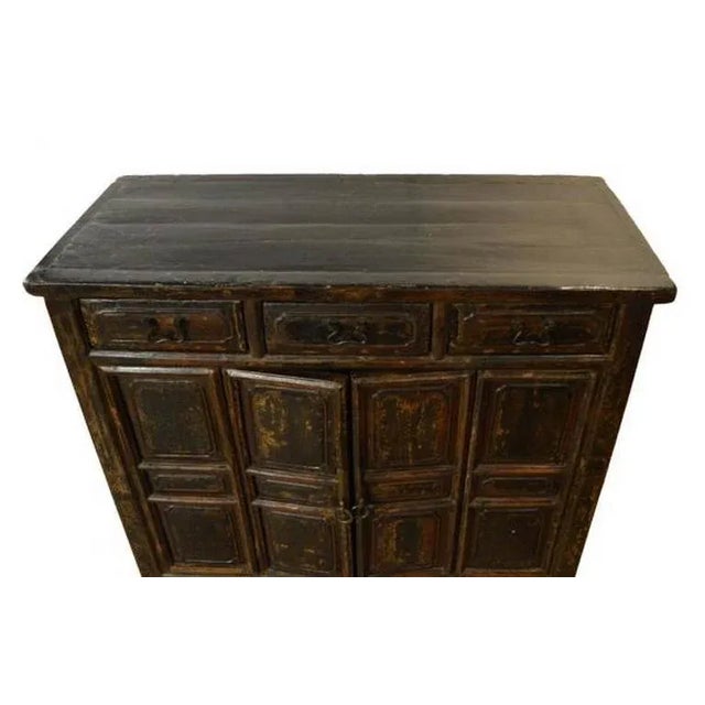 Mid 19th Century Antique Brown Lacquered Chinese Cabinet With Doors and Drawers From the 1800s For Sale - Image 5 of 7