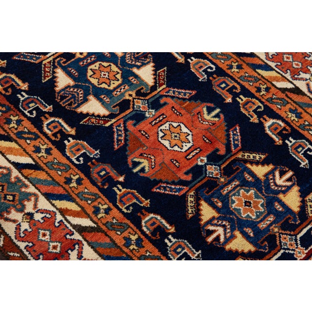 Blue Antique Malayer Handmade Tribal Design Wool Runner For Sale - Image 4 of 9