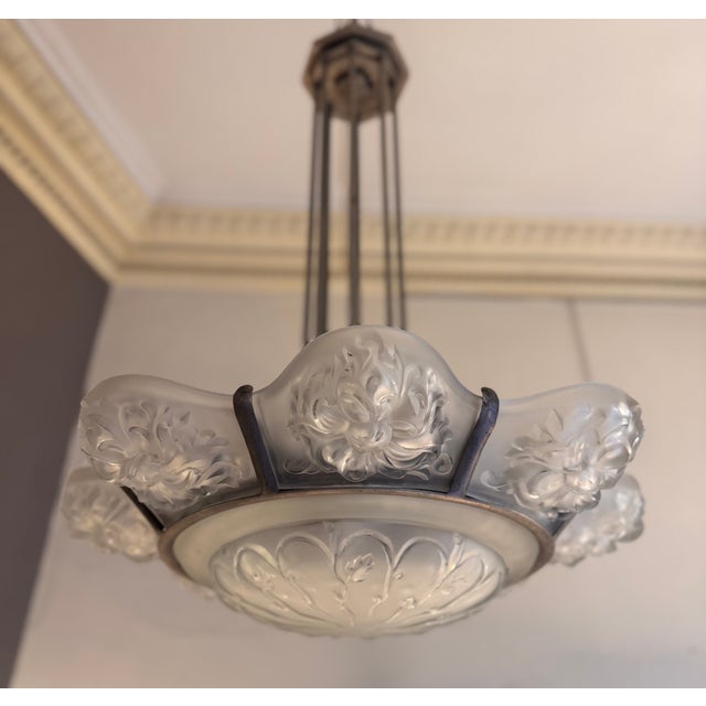 Metal Art Deco Chandelier with Eight Panels from Sabino Paris, 1925 For Sale - Image 7 of 18