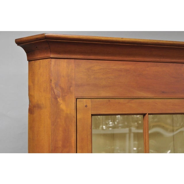 Late 19th Century Antique Colonial Primitive Cherry Wood Glass Front Corner China Cabinet Cupboard For Sale - Image 5 of 18
