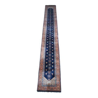 Mid 20th Century Vintage Art Deco Oriental Hand Knotted Vegetable Dye Wool Rug Runner 2.5 X 18' For Sale
