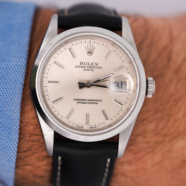 Silver 1990s Rolex Oyster Date 15200 Automatic Watch Stainless Steel Silver Dial Strap For Sale - Image 8 of 8