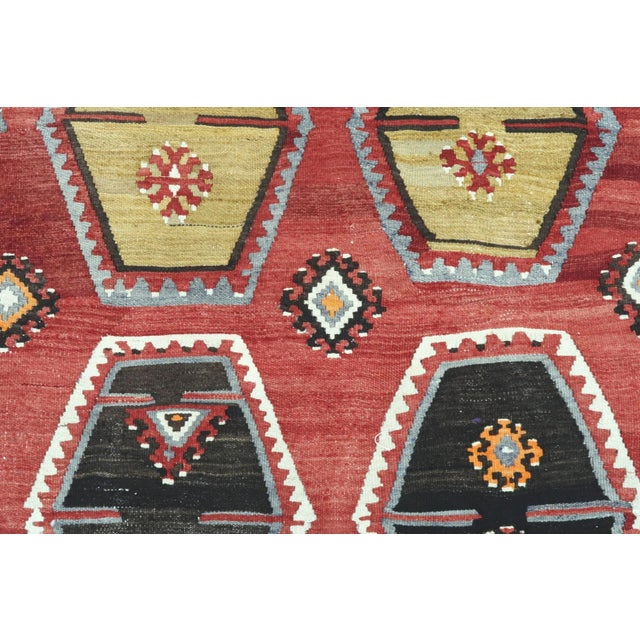 Brick Red Vintage Turkish Sivas Nomad's Kilim Large Rug For Sale - Image 8 of 13