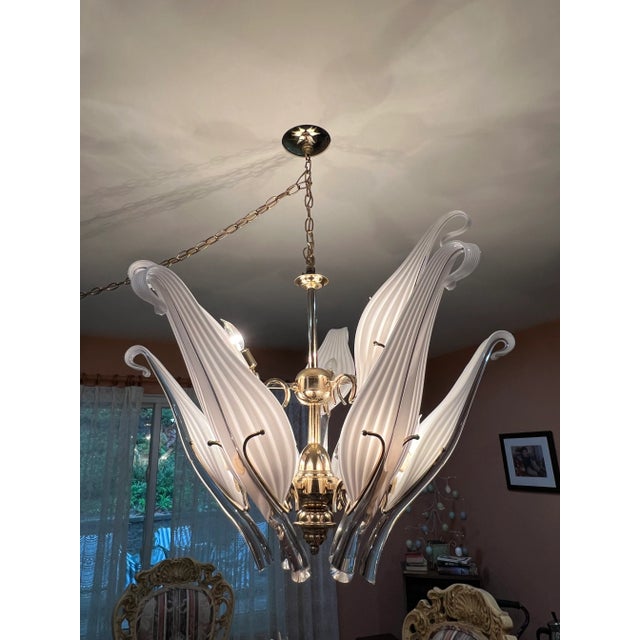 1970 Murano Glass Leaf Chandelier, Made in Italy Original owner has this chandelier in their dining room with a long gold...
