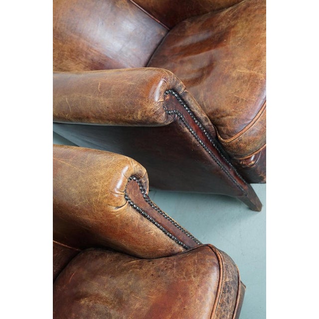 Set of Vintage Dutch Cognac Colored Leather Club Chairs For Sale - Image 9 of 18
