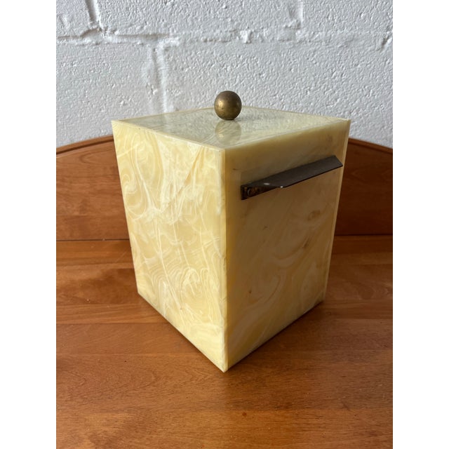 Mid 20th Century 1970s Ice Bucket Faux Onyx Marble Effect and Brass For Sale - Image 5 of 11