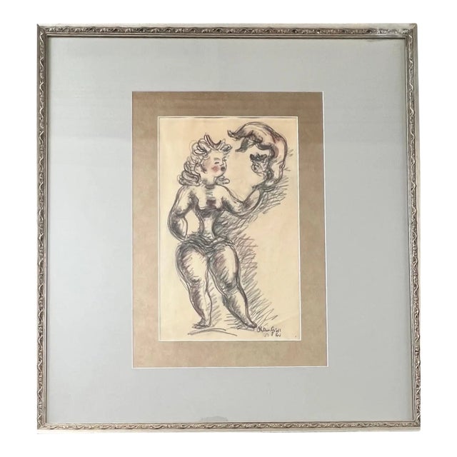 Chain Gross Acrobat With Cat Original Drawing From the Acrobats Series, Signed For Sale