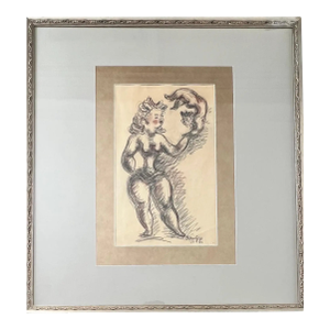 Chain Gross Acrobat With Cat Original Drawing From the Acrobats Series, Signed