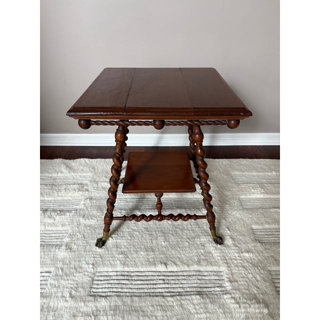 Brown Antique Solid Wood Barley Twist Lamp Side/Table With Claw Feet After Merklen Furniture Company For Sale - Image 8 of 12