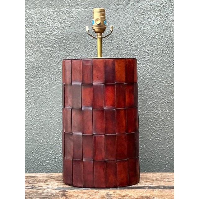 Wood Vintage Woven Leather Lamp For Sale - Image 7 of 12