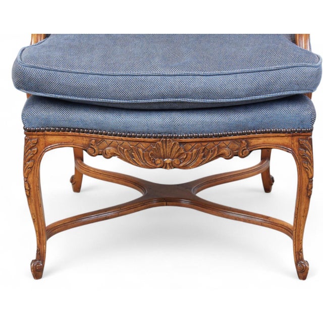 Mid 20th Century Pair of Early 19th C Style Regence French Walnut Wingback Armchairs Fauteuils For Sale - Image 5 of 5