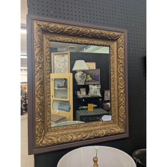 **Mirror will be Professionally Fragile Packed by the UPS Store** Antique Victorian Hand Carved Gilt and Painted Brown Oak...