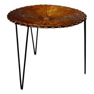 Small Vintage French Side Table in Wicker and Iron by Raoul Guys, 1950 For Sale