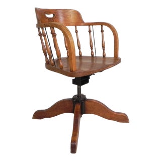 Height-Adjustable Oak Swivel Office Chair, 1930s For Sale