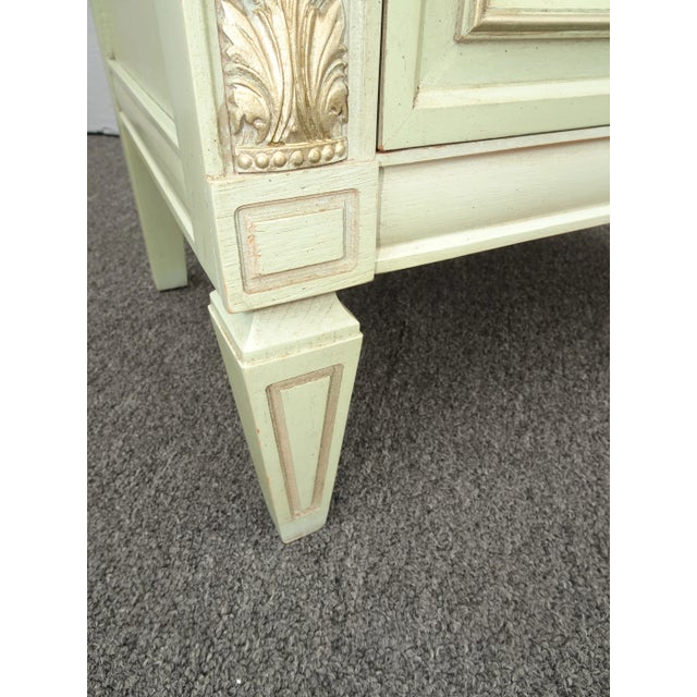 Vintage French Louis Style Lite Green Nightstand W Brass Handles For Sale - Image 11 of 13