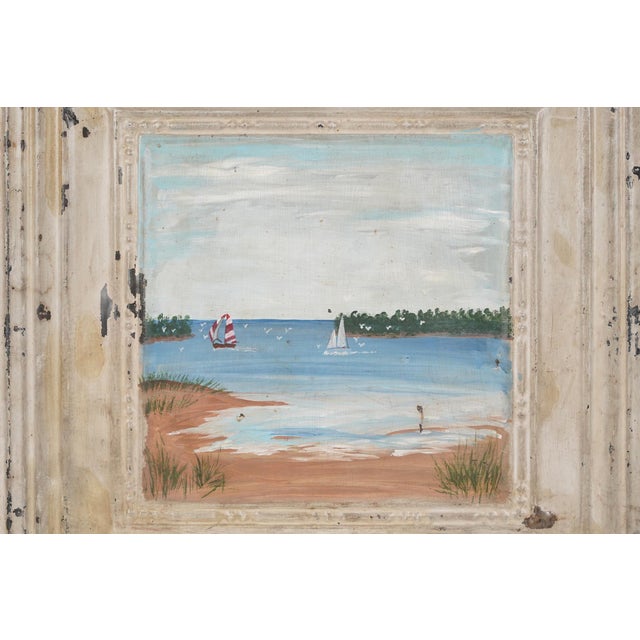 2000 - 2009 Hand Painted Scenic Sailboat Tin Ceiling Wall Panel For Sale - Image 5 of 7