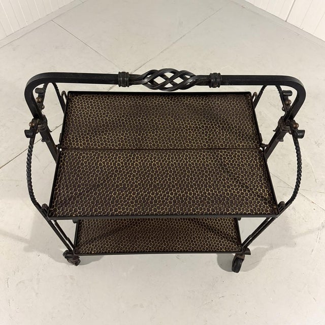 Mid-Century Modern Brutalist Wrought Iron Folding Serving Trolley, 1950s For Sale - Image 3 of 15