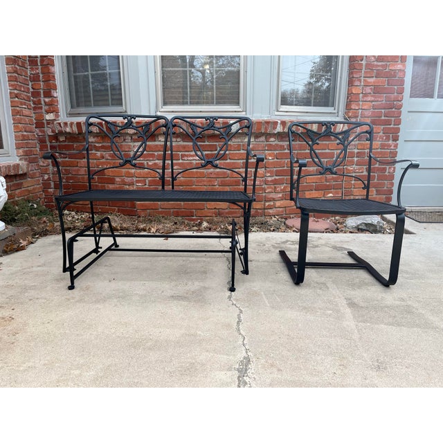 Wrought Iron Glider Bench & Cantilever Chair - Set of 2 For Sale - Image 11 of 12