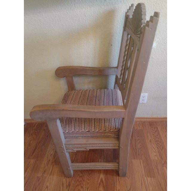 Late 20th Century Ernest Thompson Santa Fe Style - Southwest Carved Wood Armchair With Sunburst Back For Sale - Image 4 of 13