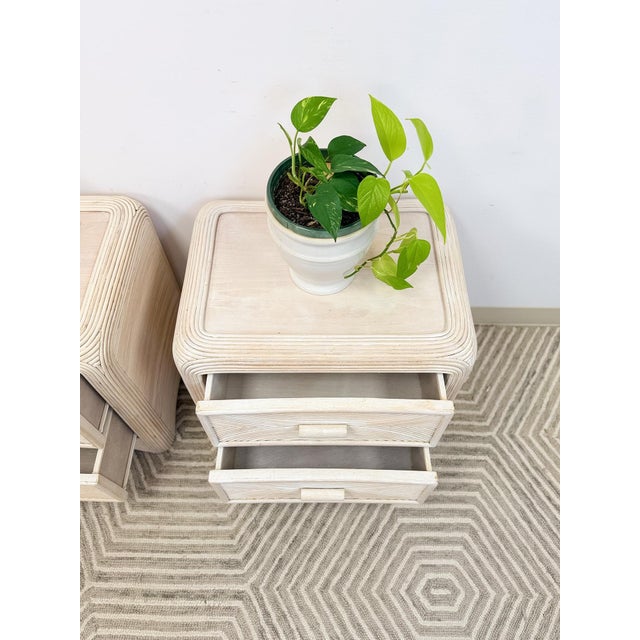 Pair of Vintage Pencil Reed Rattan Nightstand Coastal Hollywood Regency Tables For Sale - Image 10 of 11