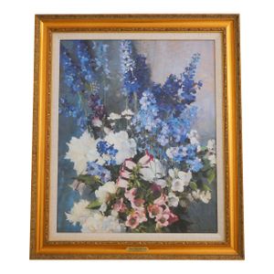 Laura Hills Oil on Canvas Still Life Flowers Signed
