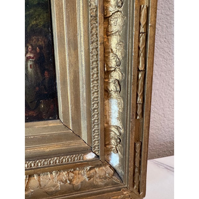 Antique Early 19th Century Fête Champêtre, Oil on Copper — Regency Figures Dancing in a Park, Period Giltwood Frame, For Sale - Image 4 of 10