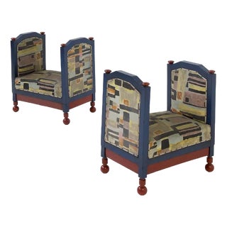 Set of Futurist Stools in Blue and Red attributed to Fillìa Luigi Colombo, 1925 For Sale