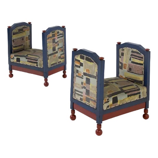Set of Futurist Stools in Blue and Red attributed to Fillìa Luigi Colombo, 1925 For Sale