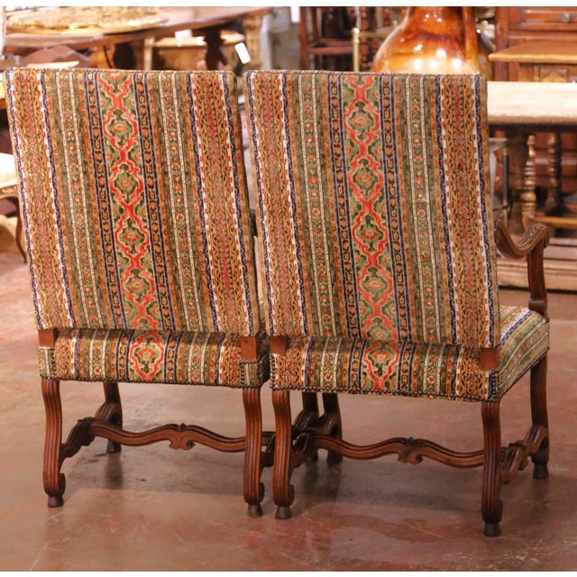 Pair of 19th Century French Louis XIII Walnut Armchairs With Stripe Motifs For Sale - Image 10 of 11