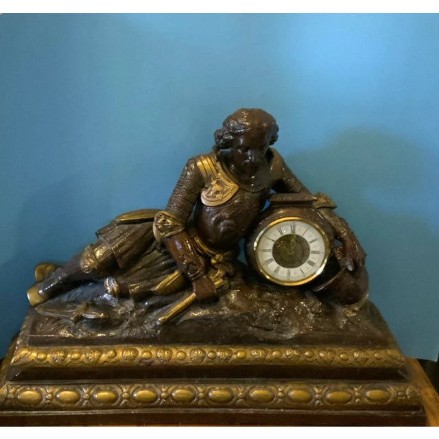 Gothic 1950s Statue Mantle Clock, Mid-Evil Knight, Western Germany For Sale - Image 3 of 11