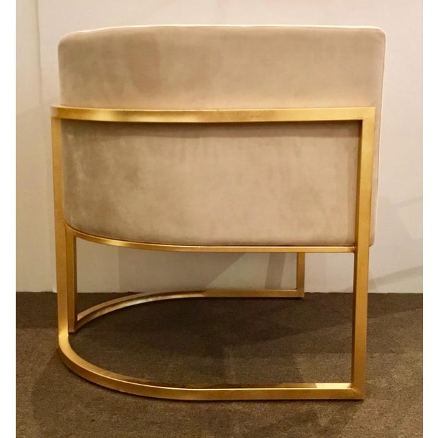 2010s Worlds Away Modern Cream and Gold Barrel Back Jenna Lounge Chair For Sale - Image 5 of 7