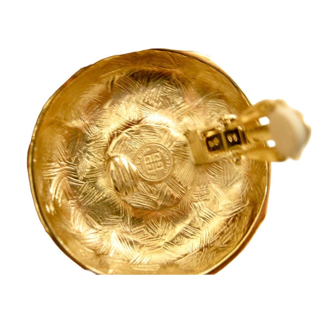 Givenchy Givenchy 1970s Gorgeous Runway Large Cream Enamel & Gold Plated Earrings, 2 Pieces For Sale - Image 4 of 4