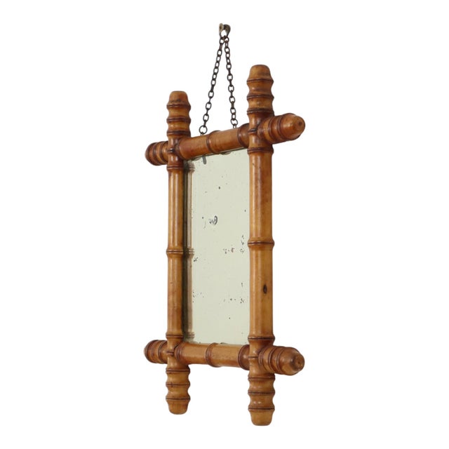 Antique Wooden Faux Bamboo Chinoiserie Mirror, 1890s For Sale - Image 12 of 14