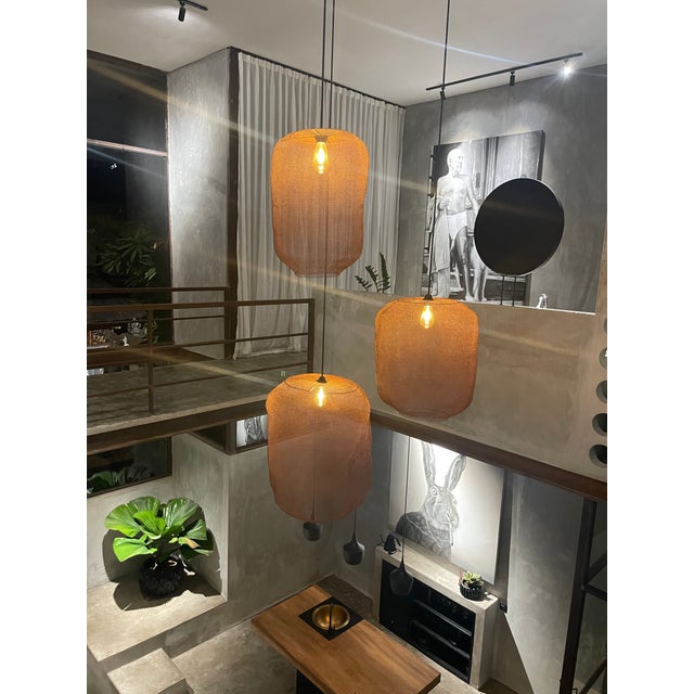 Copper 21st Century Handcrafted Knitted Barrel Lamp in Copper Color D50cm For Sale - Image 8 of 12