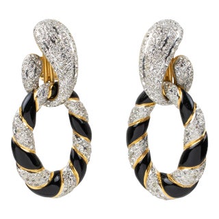 Valentino Oversized Jeweled Door Knocker Dangle Pair of Clip Earrings For Sale
