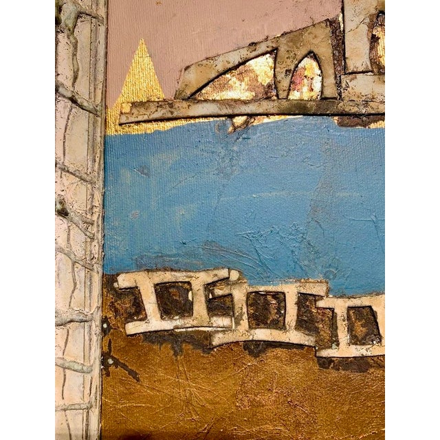2010s Andrea Stella "Golden Beach" Gold Leaf Oil Mixed Media Painting, Coastal Figurative Abstract, Italian Contemporary Art, 2010 For Sale - Image 5 of 8