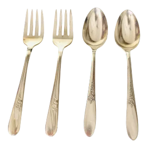 Vintage Mismatched Silverplate Dessert Forks & Dessert Spoons- Set of 4