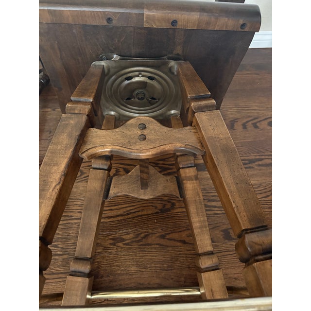 Brown 1981 Vintage Oak Swivel Bar Stools, Attributed to Virginia House, Set of 3 For Sale - Image 8 of 12