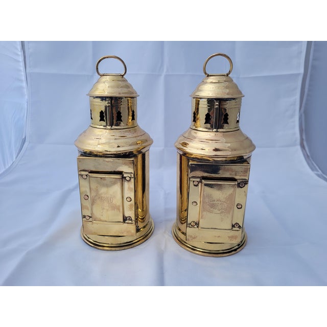 Brass Pair of Port and Starboard Boat Lanterns For Sale - Image 8 of 12