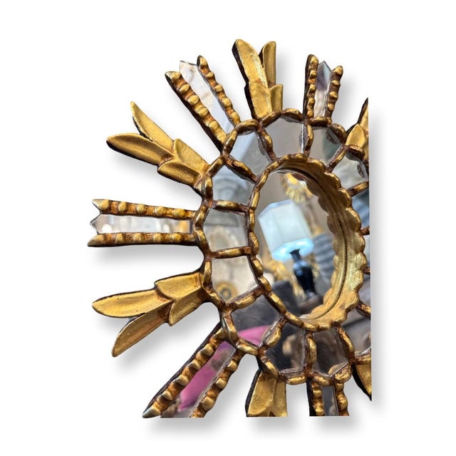 Italian Vintage Gilded Wood Sunburst mirror 19 Century