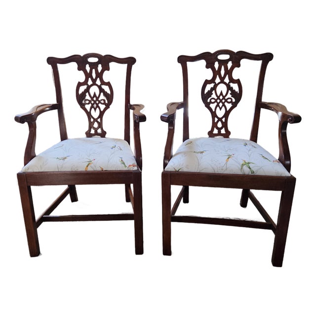 Vintage Baker Historic Charleston Chippendale Arm Chairs - A Pair For Sale