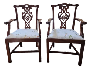 Vintage Baker Historic Charleston Chippendale Arm Chairs - A Pair
