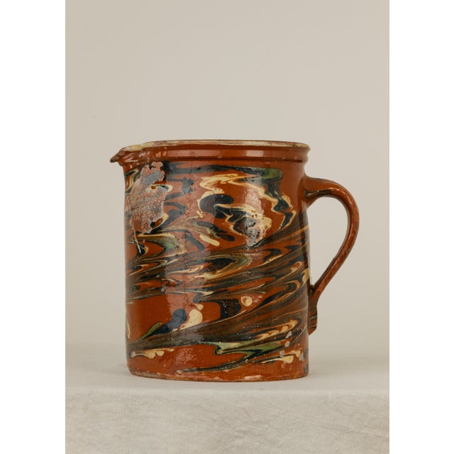 Antique French Savoie Glazed Jaspe Earthenware Pitcher For Sale - Image 4 of 6