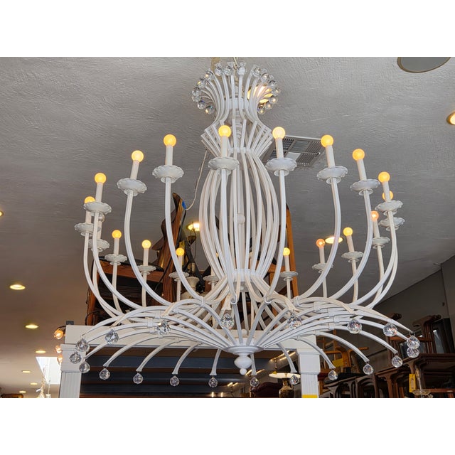 Antique White Vintage Wrought Iron Large White Chandelier For Sale - Image 8 of 14