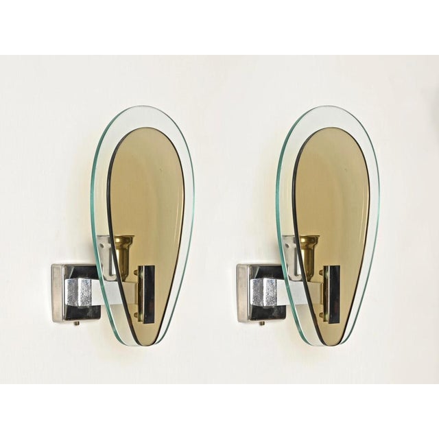 Veca Wall Sconces in Smoked Bronze Glass and Chrome, Italy, 1970s, Set of 2 For Sale - Image 10 of 13