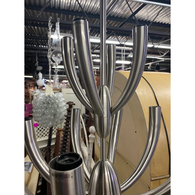 Midcentury Modern Space Age Style Chrome 12 Light Chandelier For Sale - Image 4 of 8