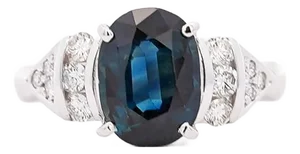 3.29 Carat Oval Blue Sapphire & Diamond in Platinum Engagement Ring, Size 6.75