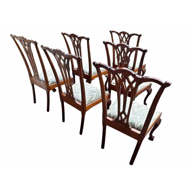 Brown Antique Chippendale Carved Ball and Claw Foot Upholstered Dining Chairs- A Set of 6 For Sale - Image 8 of 12