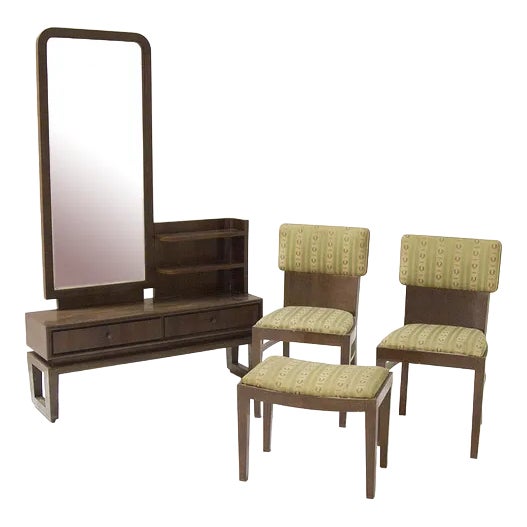 Vanity Mirror, Armchairs and Ottoman by Paolo Buffa, 1950s, Set of 4 For Sale