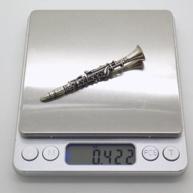 Silver Vintage Italian Handmade Genuine Sterling Silver 925 Clarinet Instrument Figurine Miniature For Sale - Image 8 of 9